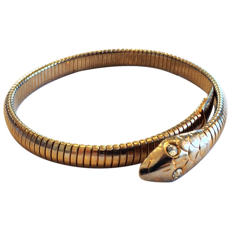 Art Deco Rolled Gold Snake bracelet bangle For Sale at 1stDibs gold