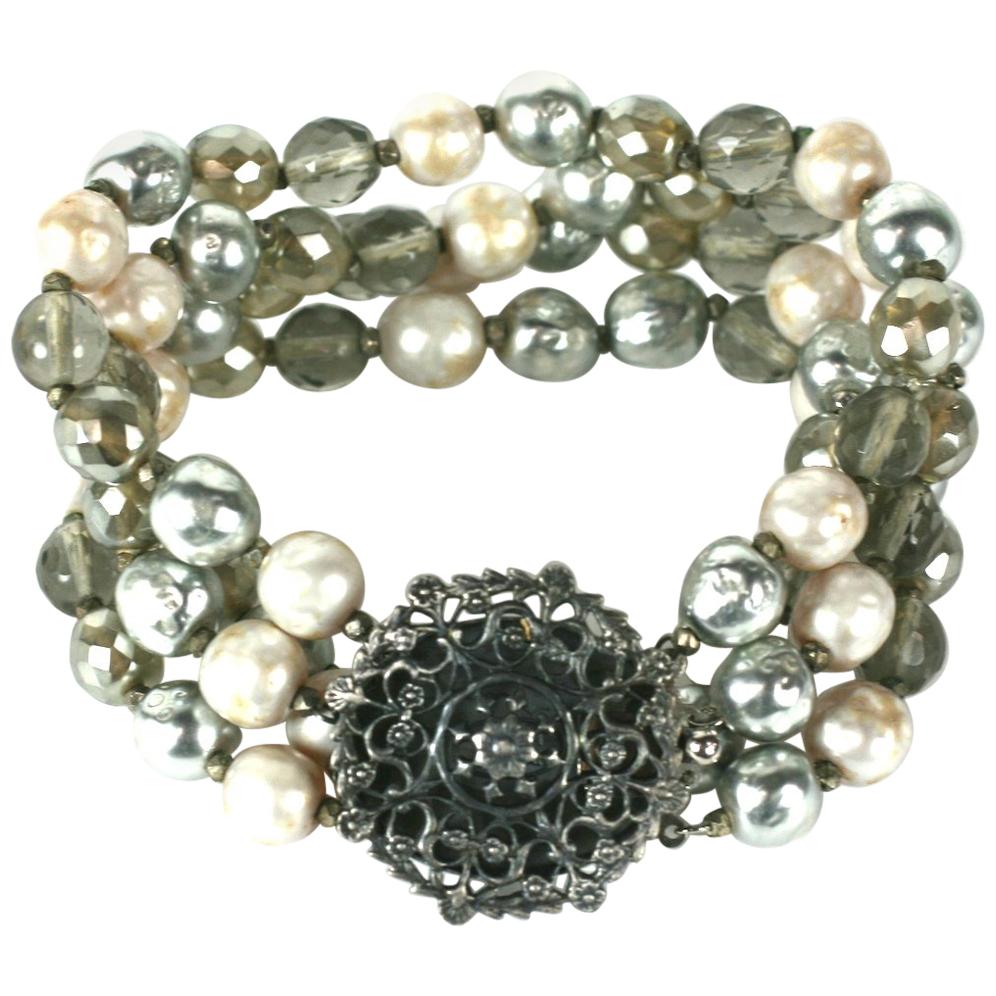 Miriam Haskell Pearl and Crystal Bead Bracelet For Sale