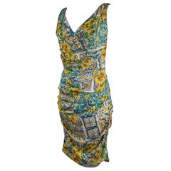 Dolce&Gabbana Dress Floral Majolica Print V-Neck 44 / 8