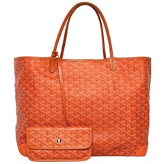 Used Goyard Orange St Louis GM Chevron Tote Bag