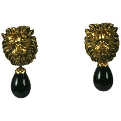 Vintage Coco Chanel Lion Head Earrings