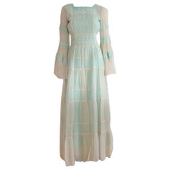 Maxi Dress  Boho 1970s Blue 1960s