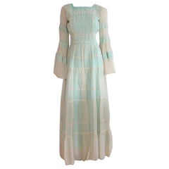 Retro 1960s Maxi Dress  - Early 1970s cottagecore Blue 