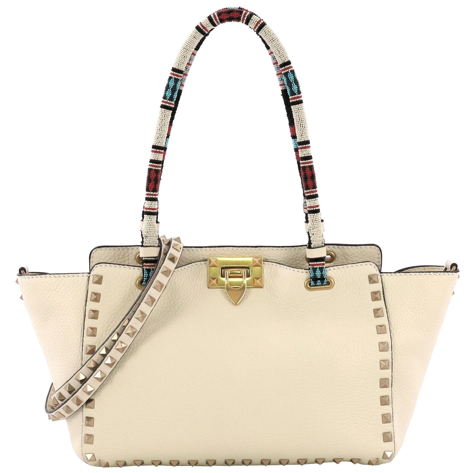 Valentino Rockstud Tote Soft Leather with Beaded Handles Small at 1stDibs