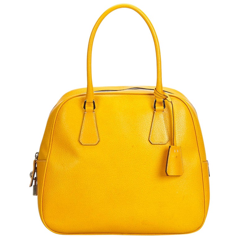 Prada Yellow Leather Handbag Italy w/ PadlockKey at 1stdibs