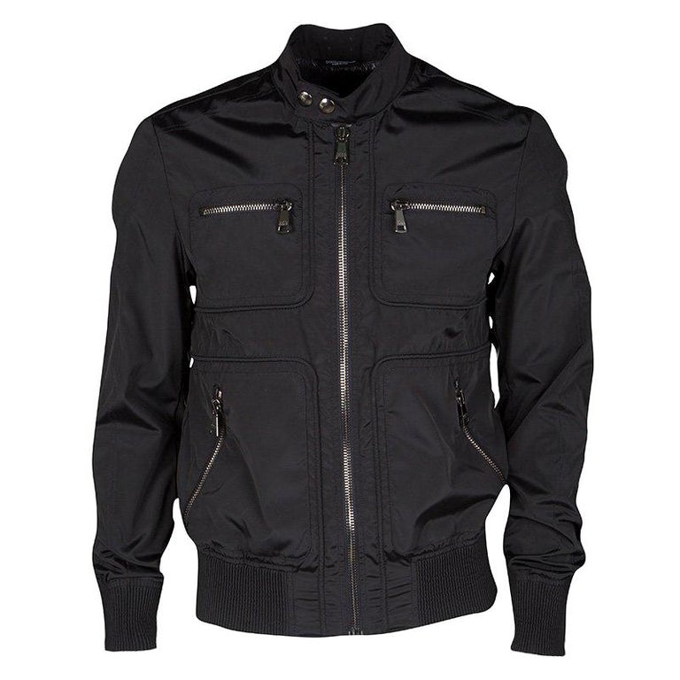 Dolce and Gabbana Black Zip Front Bomber Jacket M For Sale at 1stDibs