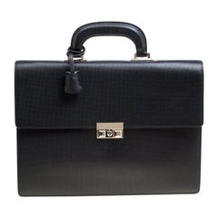 Gucci Black Textured Leather Double Gusset Briefcase