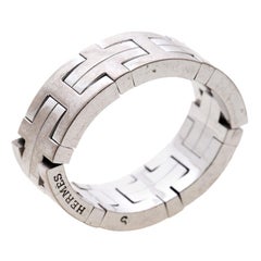 Hermes Kilim H Motif 18k White Gold Band Ring Size 51