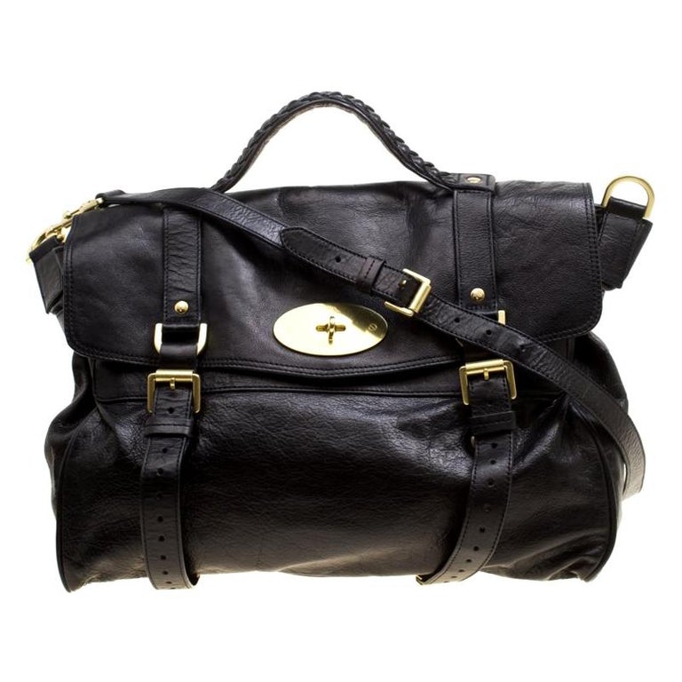 Mulberry Black Leather Oversized Alexa Top Handle Shoulder Bag For Sale ...