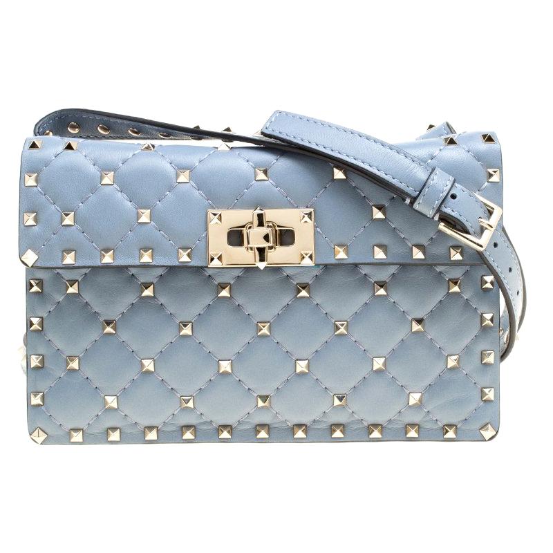 Valentino Light Blue Leather Rockstud Spike Crossbody Bag