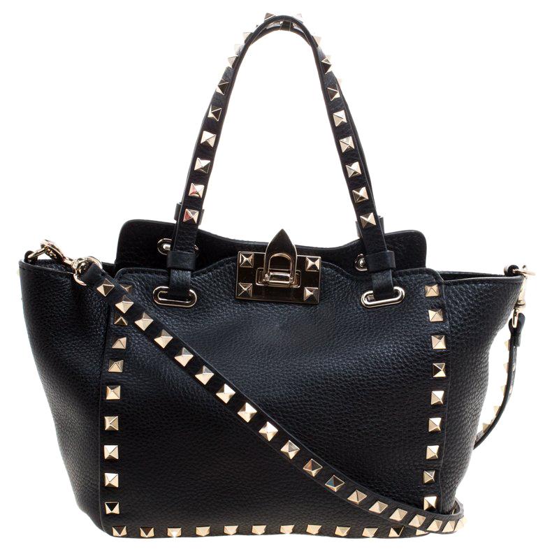 Valentino Black Leather Rockstud Mini Tote For Sale at 1stDibs