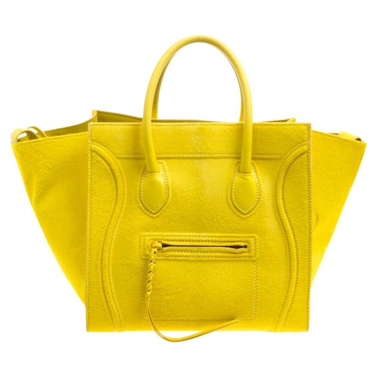 Celine Yellow Calfhair and Leather Small Phantom Luggage Tote For Sale ...