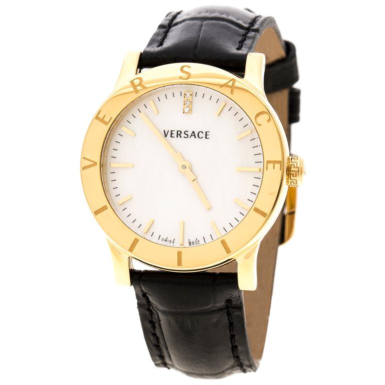 Versace White Mother of Pearl Gold Plated Steel VQA Women's Wristwatch 33 mm