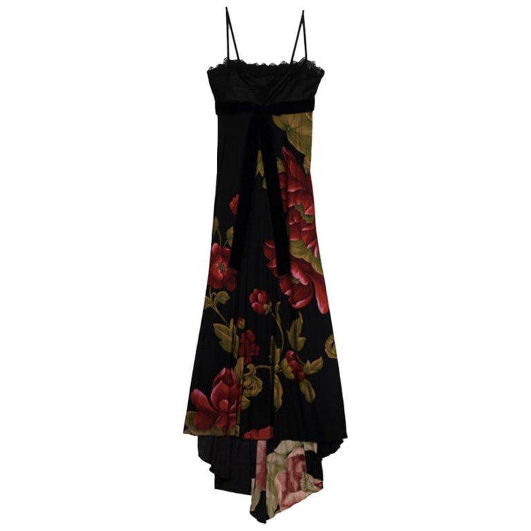 Elie Saab Floral Print Black Gown S For Sale at 1stDibs