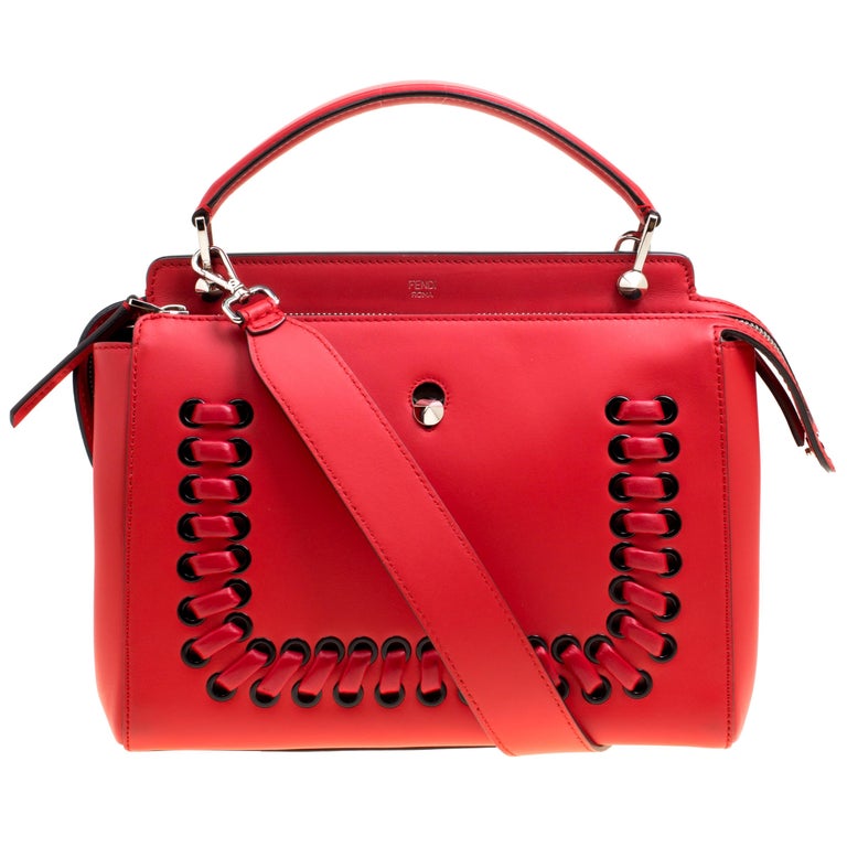 Fendi Red Leather Whipstitch Dotcom Top Handle Bag For Sale at 1stDibs