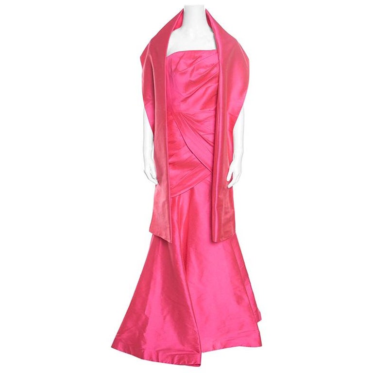 ML by Monique Lhuillier Pink Draped Strapless Faille Gown L For Sale at ...