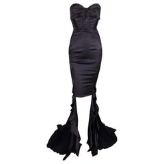 2005 Gucci Gunmetal Strapless Cut-Out Hi-Low Gown Dress