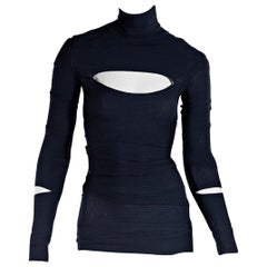 Navy Blue Christian Dior Cutout Turtleneck Sweater