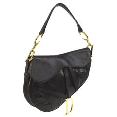 Christian Dior Dark Brown Gold Charm Top Handle Satchel Shoulder Flap Bag