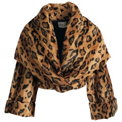 Norma Kamali Jacket Tiger Print Faux Fur with Huge Shawl Collar M Retro 80s 