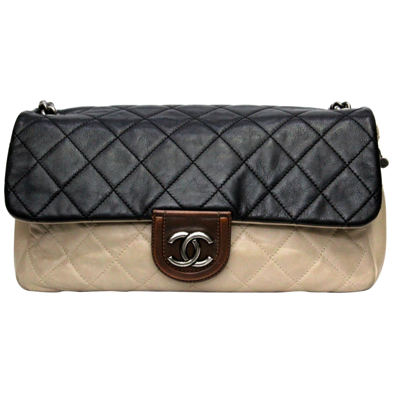 Chanel Bicolor Leather  Medium Flap Bag