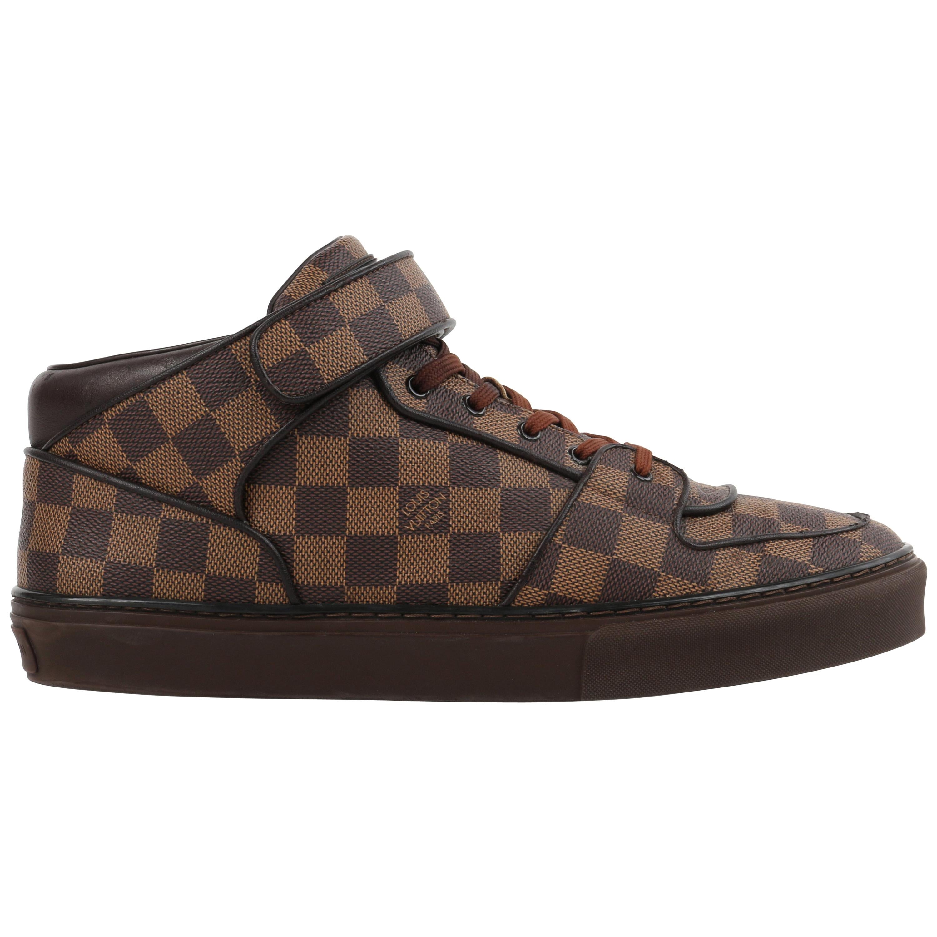 Louis Vuitton Damier Ebene Canvas And Brown Leather Lace Up High Top  Sneakers Size 40 Louis Vuitton