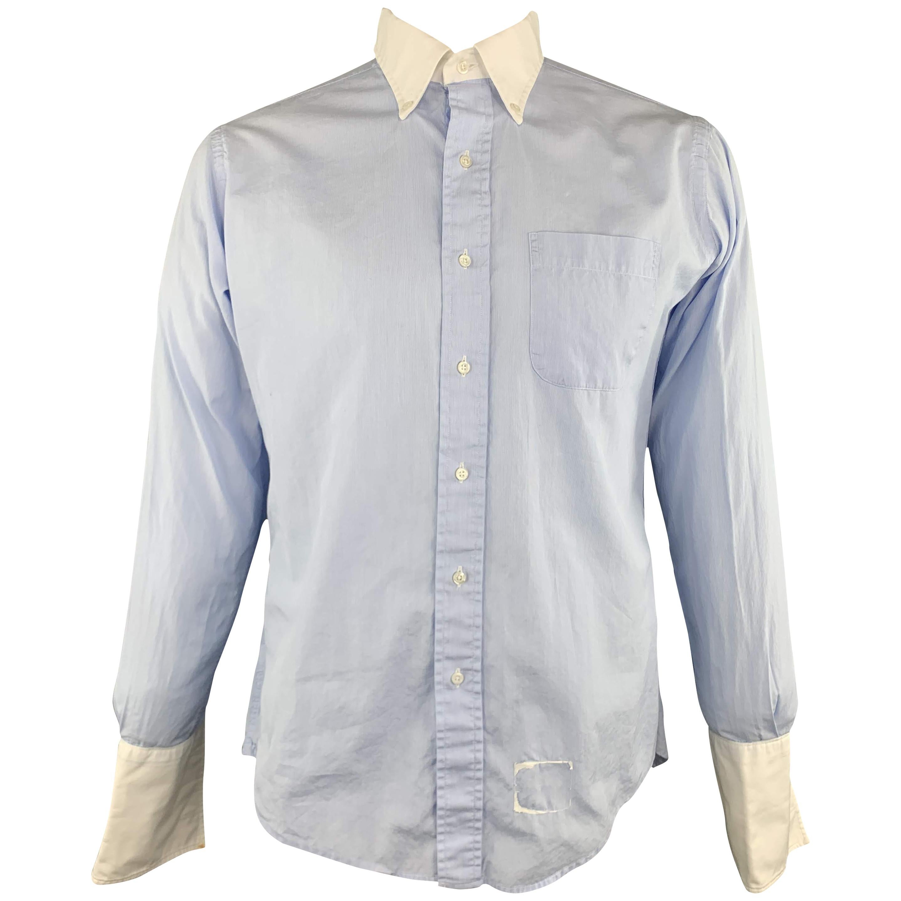 THOM BROWNE Size XL Light Blue Solid Cotton French Cuff Long Sleeve Shirt