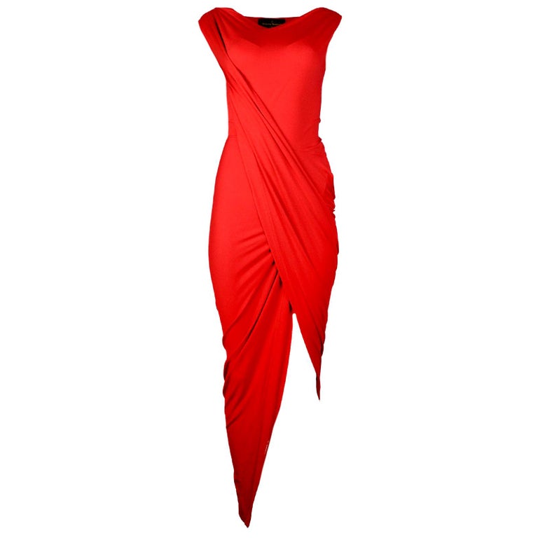 Vivienne Westwood Anglomania Red Asymmetrical Ruched Maxi Dress Sz XS at  1stDibs