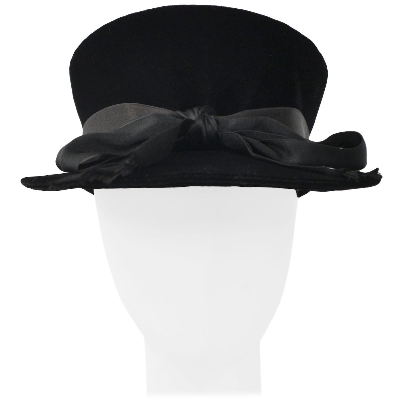 Vintage Givenchy Black Velvet Hat with Black Satin Ribbon at 1stDibs