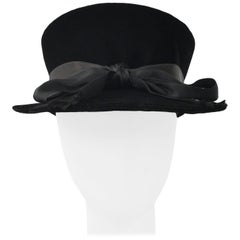Vintage Givenchy Black Velvet Hat with Black Satin Ribbon