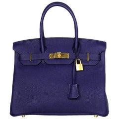 Hermes NEW IN BOX 2018 Bleu Blue Encre Togo Leather 30cm Birkin Bag w/ GHW