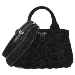 Prada Convertible Open Tote Quilted Embroidered Velvet Mini