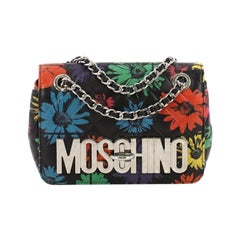 Moschino Logo Flap Shoulder Bag Quilted Printed Leather Medium