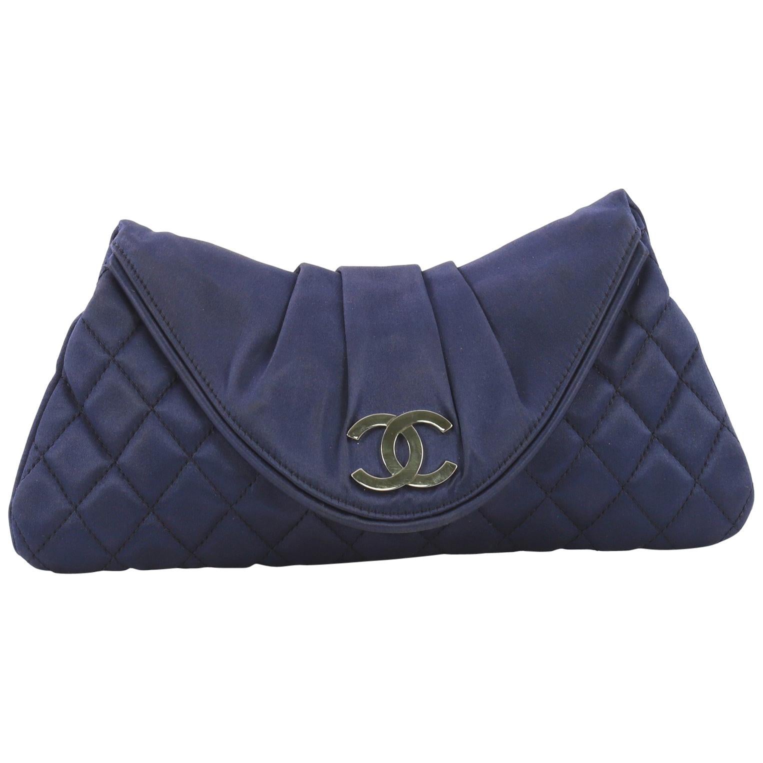 Chanel CC Half Moon Clutch Quilted Satin Small