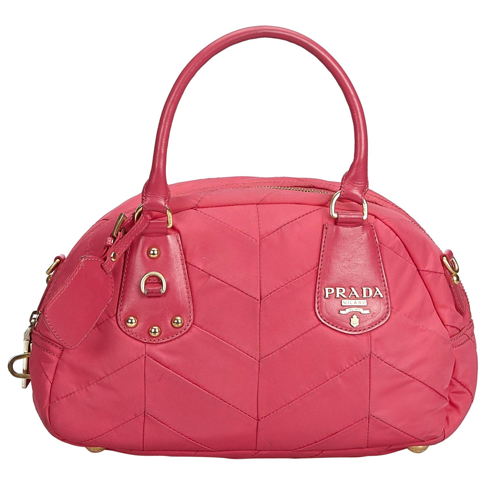 Prada Pink Nylon Fabric Quilted Handbag Italy
