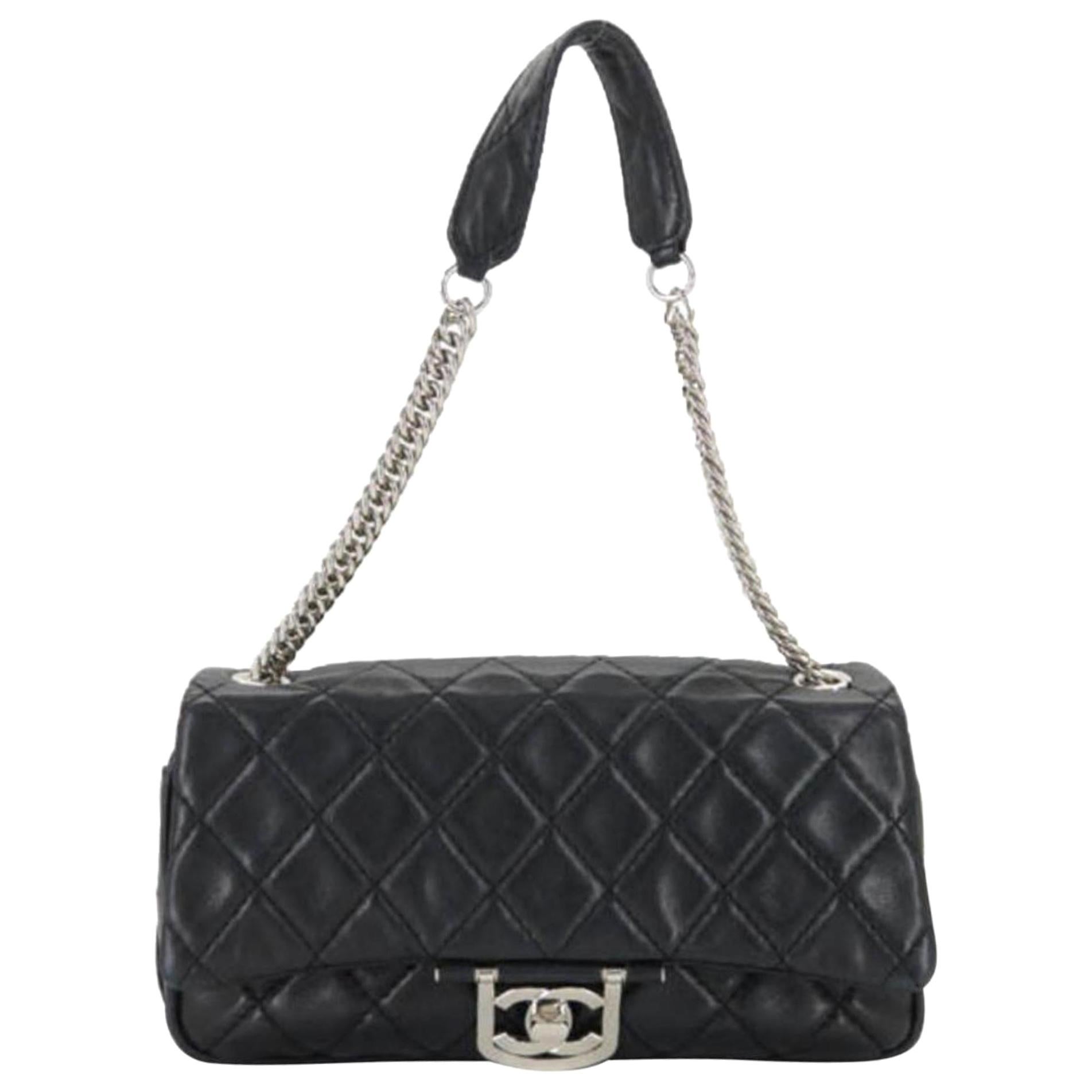 Chanel Large Classic Quilted Matelasse Flap 867200 Black Leather Shoulder Bag For Sale