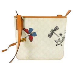Vintage Gucci Dragonfly Star Messenger 867201 Ivory Coated Canvas Cross Body Bag