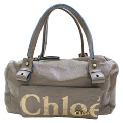 Vintage Chloé Logo Eclipse Boston 867213 Taupe/Brown Patent Leather Shoulder Bag