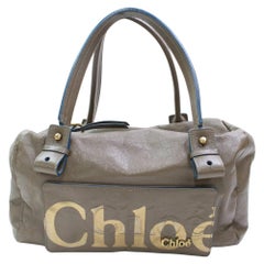 Chloé Logo Eclipse Boston 867213 Taupe/Brown Patent Leather Shoulder Bag