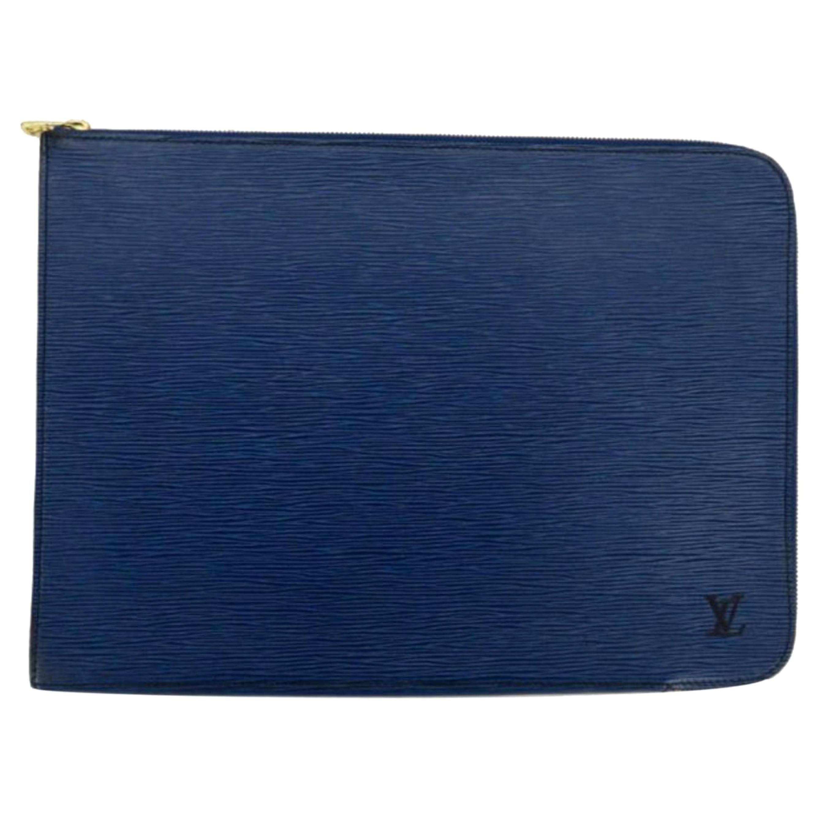 Louis Vuitton Poche Epi Documents Zip Document Case 867202 Blue Leather Clutch For Sale