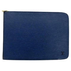 Louis Vuitton Poche Epi Documents Zip Document Case 867202 Blue Leather Clutch