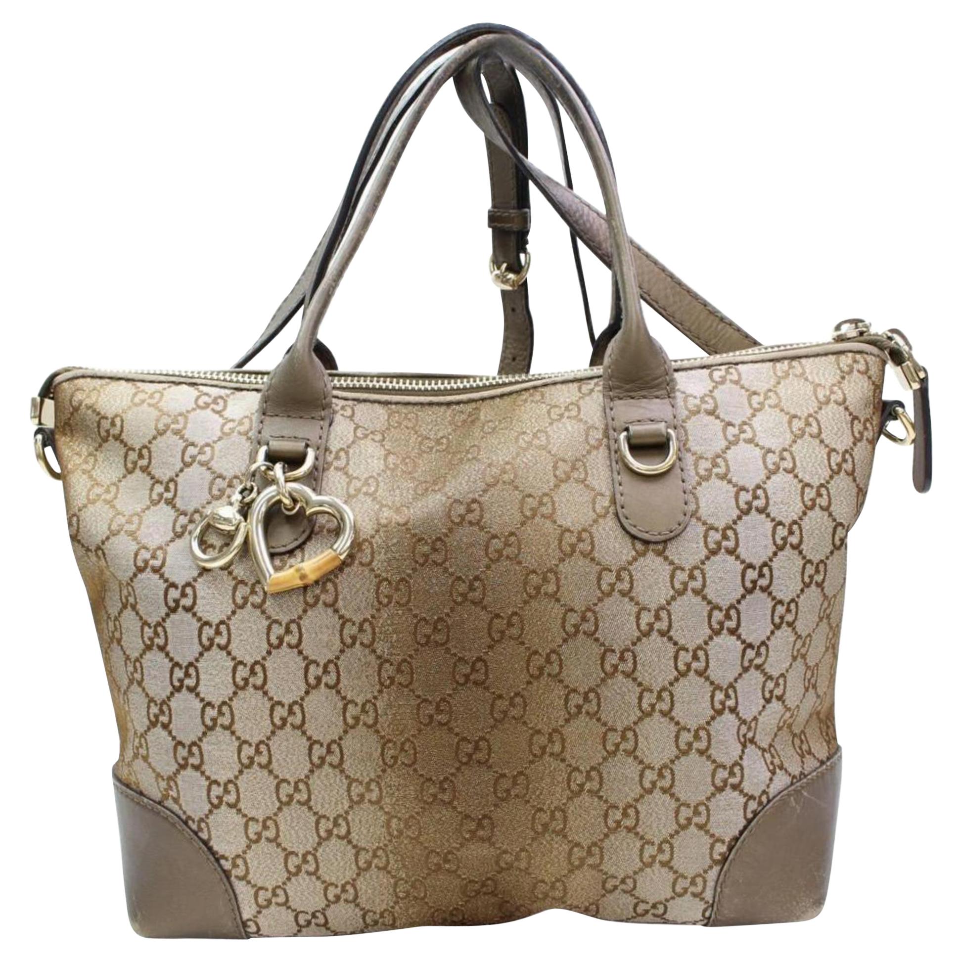 Gucci Monogram Bamboo Heart 2way 867214 Brown Coated Canvas Tote For ...