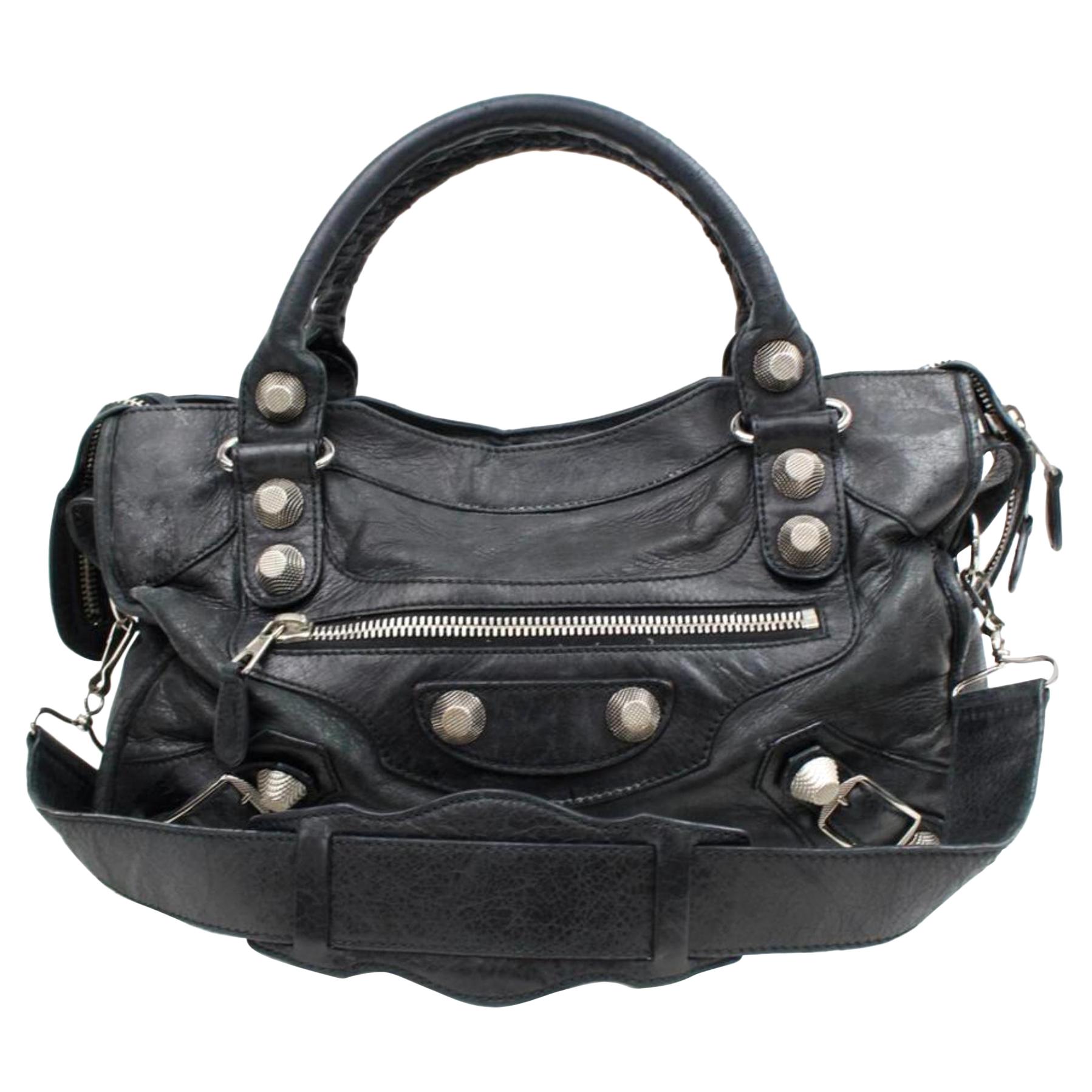 Balenciaga Giant The City 2way 867236 Black Leather Shoulder Bag For Sale