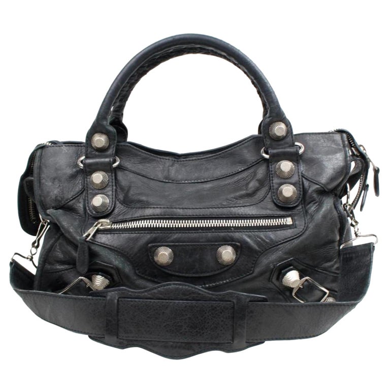 BALENCIAGA The Giant City leather 2WAY Shoulder Handbag SilverMetal 173084 Orange
