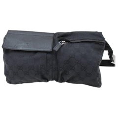 Vintage Gucci Monogram Gg Bum Pouch Waist Pack 867271 Black Coated Canvas Cross Body Bag