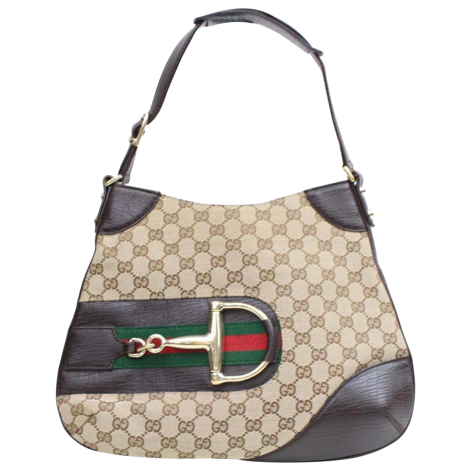 Gucci Horsebit Web Gg Bridle Hobo 867187 Brown Coated Canvas Shoulder Bag For Sale