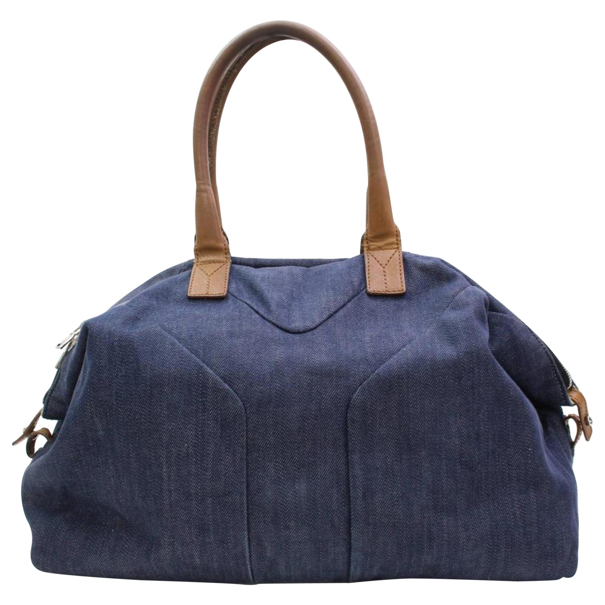 Saint Laurent Easy Ysl 867157 Blue Denim Shoulder Bag For Sale