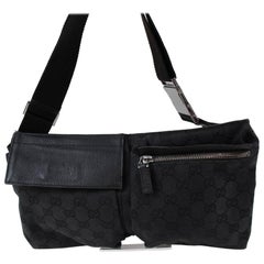 Used Gucci Monogram Gg Fanny Pack Waist Pouch 867135 Black Coated Canvas Shoulder Bag