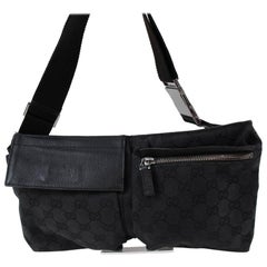 Vintage Gucci Monogram Gg Fanny Pack Waist Pouch 867135 Black Coated Canvas Shoulder Bag