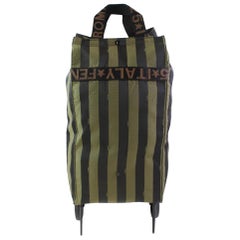 Fendi Pequin Stripe Rolling Luggage 867036 Black Nylon Weekend/Travel Bag